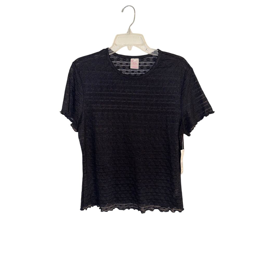 No Boundaries Women’s XXL Black Lace Sheer Short Sleeve Top NWT
